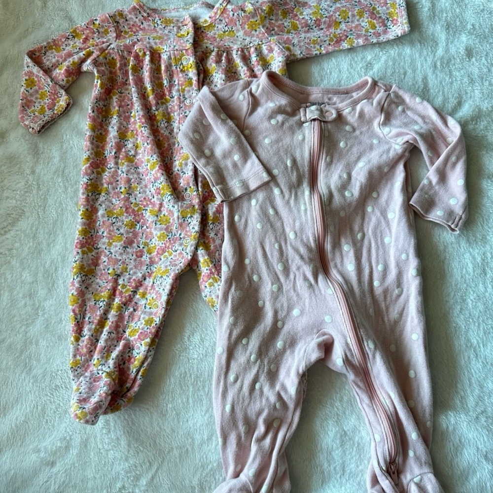 Carter's Pink Polka Dot Zip & Pink Floral Footed One-Piece Set